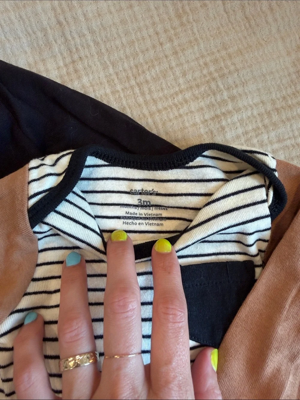 Black, Tan, Cream 3-Pack Long-Sleeve Baby One-Pieces